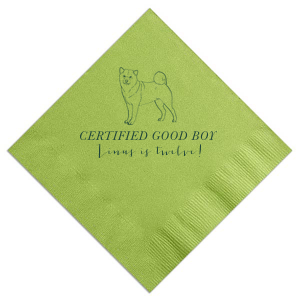 Personalize a custom shiba inu napkin for your next event! Whether you are throwing a birthday party for a dog lover or a dog, this custom birthday napkin will be a memorable addition that your guests will love. 