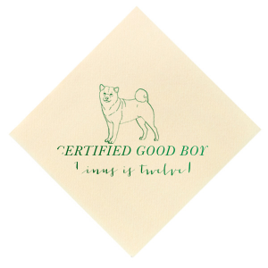 Personalize a custom shiba inu napkin for your next event! Whether you are throwing a birthday party for a dog lover or a dog, this custom birthday napkin will be a memorable addition that your guests will love. 