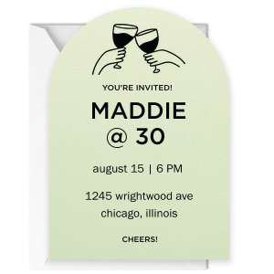 A birthday invitation sets the tone for your party. This minimal birthday invite features a hand drawn graphic of two hands cheersing. Perfect for the modern birthday person. 