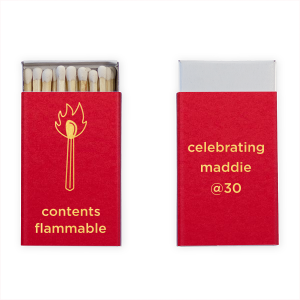If you are throwing a birthday party and looking for a custom, trendy, and minimalist party favor, Minimalist Birthday Matches are for you! Featuring a hand drawn graphic of a lit match, this modern party favor will be beloved by your guests. 