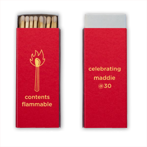 If you are throwing a birthday party and looking for a custom, trendy, and minimalist party favor, Minimalist Birthday Matches are for you! Featuring a hand drawn graphic of a lit match, this modern party favor will be beloved by your guests. 