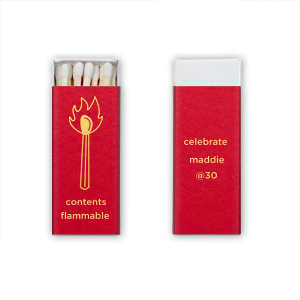 If you are throwing a birthday party and looking for a custom, trendy, and minimalist party favor, Minimalist Birthday Matches are for you! Featuring a hand drawn graphic of a lit match, this modern party favor will be beloved by your guests. 
