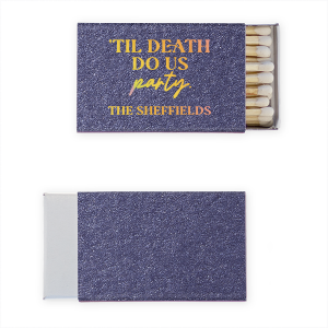 The 'Til Death Do Us Party Family Name Matches features vintage typography and spooky script. Choose it to set a fun-forward tone and spark unforgettable moments. Fitting for Halloween parties or haunting wedding celebrations.