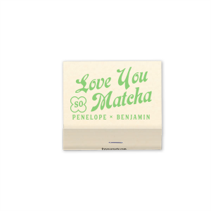 Create a custom matchbook for your upcoming wedding or engagement party! Perfect for a matcha lover, this product can be personalized with the name of the couple. 