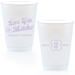 Customize a modern and unique cup for your upcoming event! Featuring text that says Love You so Matcha, you can personalize this cup with the couple's names, initials, and date.