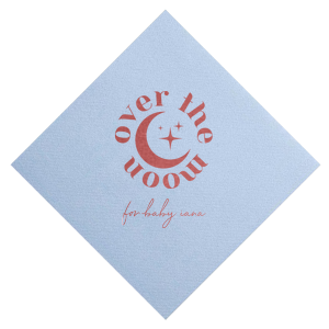 Personalize a celestial baby shower napkin! Featuring a star an moon graphic, you can customize this baby shower napkin with the name of the baby. 