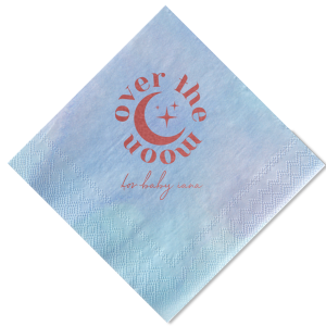 Personalize a celestial baby shower napkin! Featuring a star an moon graphic, you can customize this baby shower napkin with the name of the baby. 