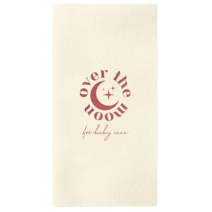 Personalize a celestial baby shower napkin! Featuring a star an moon graphic, you can customize this baby shower napkin with the name of the baby. 