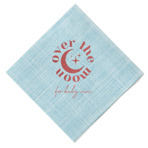 Personalize a celestial baby shower napkin! Featuring a star an moon graphic, you can customize this baby shower napkin with the name of the baby. 