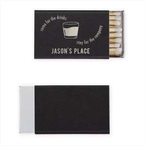 The Come For The Drinks Stay For The Company Matches features playful circular text and a simple cocktail glass illustration for an inviting bar-side accent. Pick it up to set the tone for easygoing hosting and good conversation. Perfect for cocktail nights and welcoming guests.