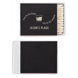 The Come For The Drinks Stay For The Company Matches features playful circular text and a simple cocktail glass illustration for an inviting bar-side accent. Pick it up to set the tone for easygoing hosting and good conversation. Perfect for cocktail nights and welcoming guests.
