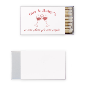 A Nice Place For Nice People Matches features a charming clinking-glasses illustration below the couple’s names and playful script tagline. Add it to your bar cart to elevate gatherings and showcase your welcoming style. Spot-on for dinner parties or casual celebrations at home.