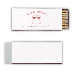 A Nice Place For Nice People Matches features a charming clinking-glasses illustration below the couple’s names and playful script tagline. Add it to your bar cart to elevate gatherings and showcase your welcoming style. Spot-on for dinner parties or casual celebrations at home.