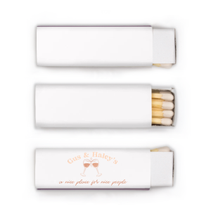 A Nice Place For Nice People Matches features a charming clinking-glasses illustration below the couple’s names and playful script tagline. Add it to your bar cart to elevate gatherings and showcase your welcoming style. Spot-on for dinner parties or casual celebrations at home.