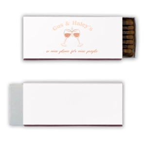 A Nice Place For Nice People Matches features a charming clinking-glasses illustration below the couple’s names and playful script tagline. Add it to your bar cart to elevate gatherings and showcase your welcoming style. Spot-on for dinner parties or casual celebrations at home.