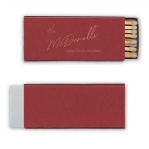 This vintage-inspired Our Apartment Come Back Anytime Matches matchbook features elegant cursive text that welcomes guests in a warm, handwritten style. Add a charming personal touch to your space with a keepsake guests will actually remember and smile about. Perfect for housewarmings, cozy gatherings, or thoughtful host favors.