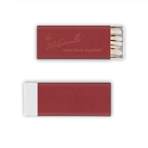 This vintage-inspired Our Apartment Come Back Anytime Matches matchbook features elegant cursive text that welcomes guests in a warm, handwritten style. Add a charming personal touch to your space with a keepsake guests will actually remember and smile about. Perfect for housewarmings, cozy gatherings, or thoughtful host favors.