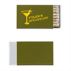 This retro martini speakeasy matchbook showcases a bold martini glass icon and lettering welcoming guests to a “speakeasy”. Create a moody, cocktail-lounge vibe with a playful detail that elevates bars, parties, or home entertaining. Excellent for birthday celebrations or bachelor parties.