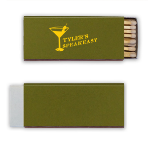This retro martini speakeasy matchbook showcases a bold martini glass icon and lettering welcoming guests to a “speakeasy”. Create a moody, cocktail-lounge vibe with a playful detail that elevates bars, parties, or home entertaining. Excellent for birthday celebrations or bachelor parties.