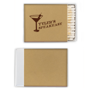 This retro martini speakeasy matchbook showcases a bold martini glass icon and lettering welcoming guests to a “speakeasy”. Create a moody, cocktail-lounge vibe with a playful detail that elevates bars, parties, or home entertaining. Excellent for birthday celebrations or bachelor parties.