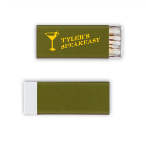 This retro martini speakeasy matchbook showcases a bold martini glass icon and lettering welcoming guests to a “speakeasy”. Create a moody, cocktail-lounge vibe with a playful detail that elevates bars, parties, or home entertaining. Excellent for birthday celebrations or bachelor parties.