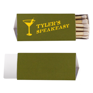 This retro martini speakeasy matchbook showcases a bold martini glass icon and lettering welcoming guests to a “speakeasy”. Create a moody, cocktail-lounge vibe with a playful detail that elevates bars, parties, or home entertaining. Excellent for birthday celebrations or bachelor parties.