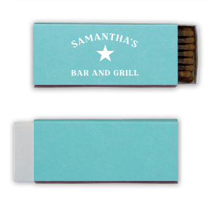 My Place Bar And Grill Matches features bold lettering of your name and “bar and grill” with a classic star emblem for a vintage-inspired look. Customize yours to create a memorable takeaway that guests will appreciate and use. A standout for housewarmings and cookouts!