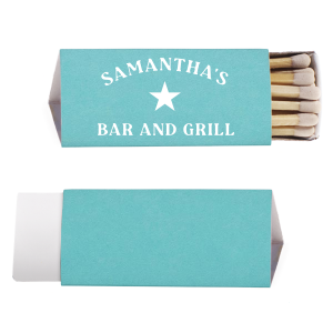 My Place Bar And Grill Matches features bold lettering of your name and “bar and grill” with a classic star emblem for a vintage-inspired look. Customize yours to create a memorable takeaway that guests will appreciate and use. A standout for housewarmings and cookouts!