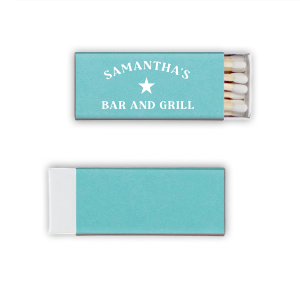 My Place Bar And Grill Matches features bold lettering of your name and “bar and grill” with a classic star emblem for a vintage-inspired look. Customize yours to create a memorable takeaway that guests will appreciate and use. A standout for housewarmings and cookouts!