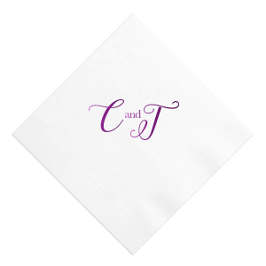 Celebrate the couple in style with the Elegant Swirl Script Initials Napkin. This design features the couple's first initials in a large, bold, and swirly script, gracefully connected by an "and." This sophisticated presentation not only captures attention but also adds an air of elegance to any event. 