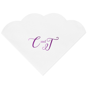 Celebrate the couple in style with the Elegant Swirl Script Initials Napkin. This design features the couple's first initials in a large, bold, and swirly script, gracefully connected by an "and." This sophisticated presentation not only captures attention but also adds an air of elegance to any event. 