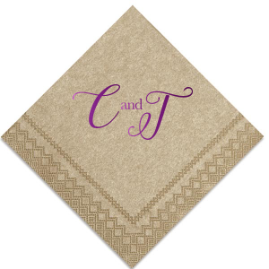 Celebrate the couple in style with the Elegant Swirl Script Initials Napkin. This design features the couple's first initials in a large, bold, and swirly script, gracefully connected by an "and." This sophisticated presentation not only captures attention but also adds an air of elegance to any event. 