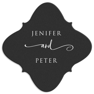 Embrace elegance with the Stylish Symmetry Name Coaster design, where the bride and groom's names elegantly unite through a lavish, swirling 'and'. This captivating design, with its formal and artistic font, adds a touch of sophistication to wedding celebrations, symbolizing a beautiful union in style.