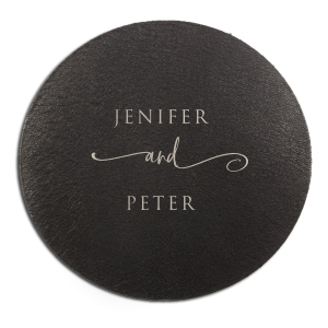 Embrace elegance with the Stylish Symmetry Name Coaster design, where the bride and groom's names elegantly unite through a lavish, swirling 'and'. This captivating design, with its formal and artistic font, adds a touch of sophistication to wedding celebrations, symbolizing a beautiful union in style.