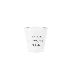 Cheers to elegance with the Stacked and Swirled Names Shot Glass! This sleek piece features the couple's names stacked, connected beautifully by the word "and" with its dramatic, elongated swirls. It's an effortlessly chic design that adds sophistication to your celebration. Personalize it and let the toasting begin!