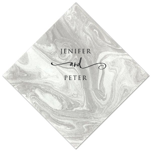 Embrace elegance with the Elegant Swirl Napkin design, where the couple's names elegantly unite through a lavish, swirling 'and'. This captivating design, with its formal and artistic font, adds a touch of sophistication to wedding celebrations, symbolizing a beautiful union in style.