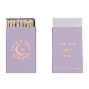 This custom baby shower matchbook will be a hit at your shower! Personalize the text to include the name of the baby. The celestial theme is perfect for matching a modern baby shower. 