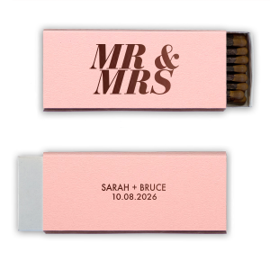 The Bold Mr. & Mrs. Matches features “Mr. and Mrs.” in oversized typography and a clean, modern, customizable name and date layout on the back for a timeless celebratory detail. Choose it to add a polished finishing touch that guests will remember. A great choice for elevated wedding details or reception tables.