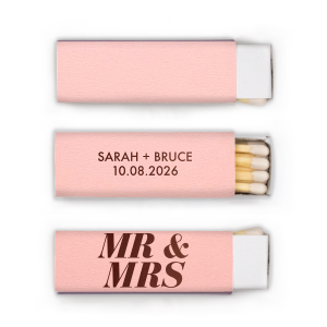 The Bold Mr. & Mrs. Matches features “Mr. and Mrs.” in oversized typography and a clean, modern, customizable name and date layout on the back for a timeless celebratory detail. Choose it to add a polished finishing touch that guests will remember. A great choice for elevated wedding details or reception tables.