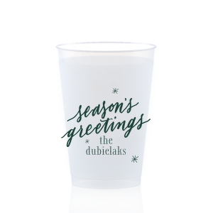 Season's Greetings Snowflake Cup is perfect for the holiday season! Personalize this cup with your family's last name for a Christmas or holiday party. This snowflake custom cup will have a big impact at your event. 
