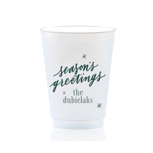 Season's Greetings Snowflake Cup is perfect for the holiday season! Personalize this cup with your family's last name for a Christmas or holiday party. This snowflake custom cup will have a big impact at your event. 