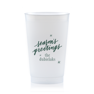 Season's Greetings Snowflake Cup is perfect for the holiday season! Personalize this cup with your family's last name for a Christmas or holiday party. This snowflake custom cup will have a big impact at your event. 