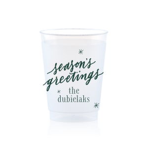 Season's Greetings Snowflake Cup is perfect for the holiday season! Personalize this cup with your family's last name for a Christmas or holiday party. This snowflake custom cup will have a big impact at your event. 