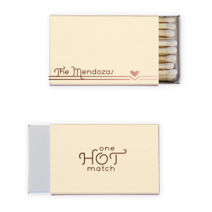 The Modern Heart Flourish Matchbook design marries minimalist style with heartfelt symbolism. The family name floats gracefully above a contemporary line, punctuated by a solitary heart. Perfect for the modern couple who appreciates clean lines and elegant simplicity.