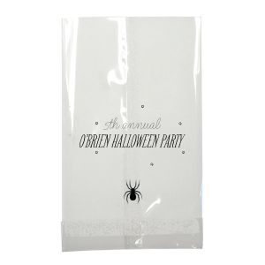 Creep it real with the Spider Halloween Bag, where a spooky spider dangles from eerie lettering. Perfect for adding a frightful flair, this bag invites personalization on two lines, ensuring each treat—and trick—is wrapped in Halloween spirit. Give your guests a scare they'll remember!