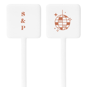 ForYourParty's elegant Satin Copper Penny Rectangle Stir Stick with Satin Copper Penny Foil has a Disco Ball graphic and is good for use in Birthday, New Years, Trendy themed parties and can be customized to complement every last detail of your party.