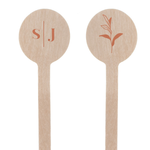 ForYourParty's chic Satin Copper Penny Rectangle Stir Stick with Satin Copper Penny Foil has a Sprig Accent graphic and is good for use in Accents, Outdoors, Floral themed parties and are a must-have for your next event—whatever the celebration!