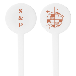 ForYourParty's elegant Satin Copper Penny Rectangle Stir Stick with Satin Copper Penny Foil has a Disco Ball graphic and is good for use in Birthday, New Years, Trendy themed parties and can be customized to complement every last detail of your party.
