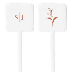 ForYourParty's chic Satin Copper Penny Rectangle Stir Stick with Satin Copper Penny Foil has a Sprig Accent graphic and is good for use in Accents, Outdoors, Floral themed parties and are a must-have for your next event—whatever the celebration!