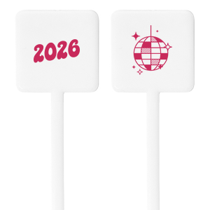 ForYourParty's chic Matte Fuchsia Round Stir Stick with Matte Fuchsia Foil has a Disco Ball graphic and is good for use in Birthday, New Years, Trendy themed parties and are a must-have for your next event—whatever the celebration!